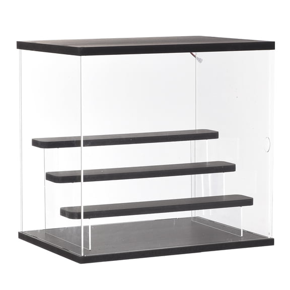 Unique Bargains Clear Acrylic Display Case with LED Light 3 Tier Dustproof Display Boxes for Collectibles (12.6x9.45x11.81)Black