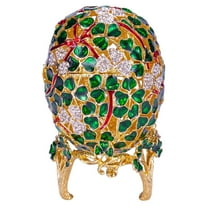 danila-souvenirs Faberge style Clover Leaf carved Egg / Trefoil / Shamrock Trinket Jewel Box 3.8'' (9.5 cm) green