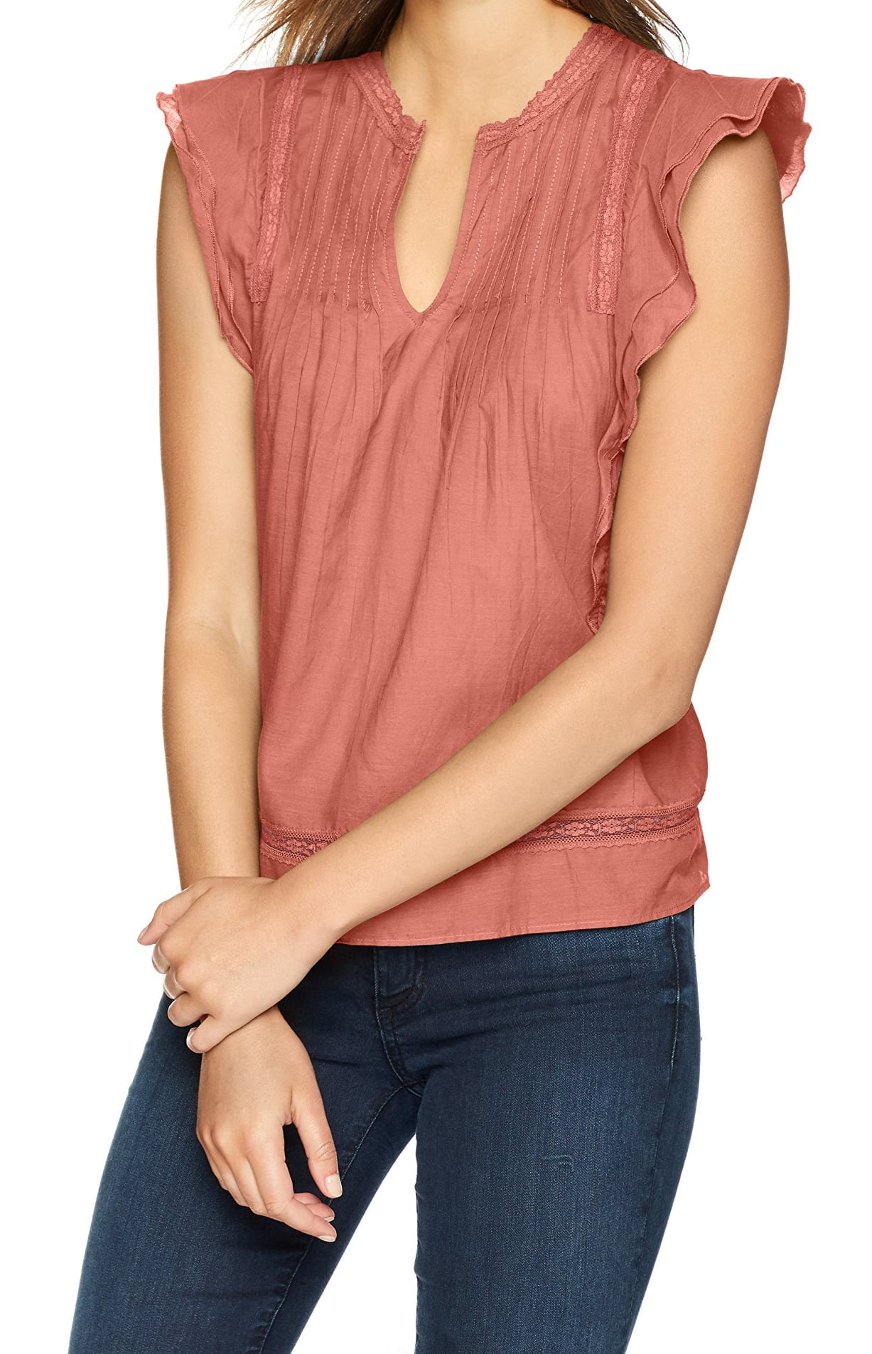 Free People Tops & Blouses Womens Split Neck Flutter Sleeve Pintuck