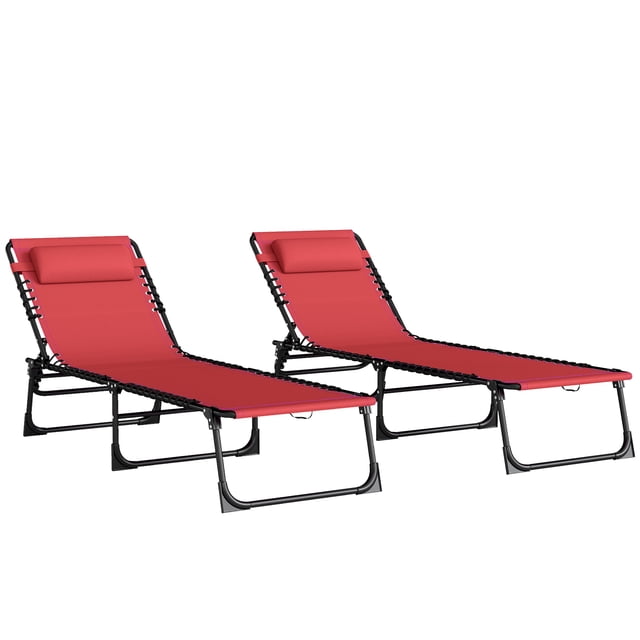 Outsunny 2 Pcs Chaises Longues Pliantes, Chaises Longues avec Appui-Tête Rouge Vin