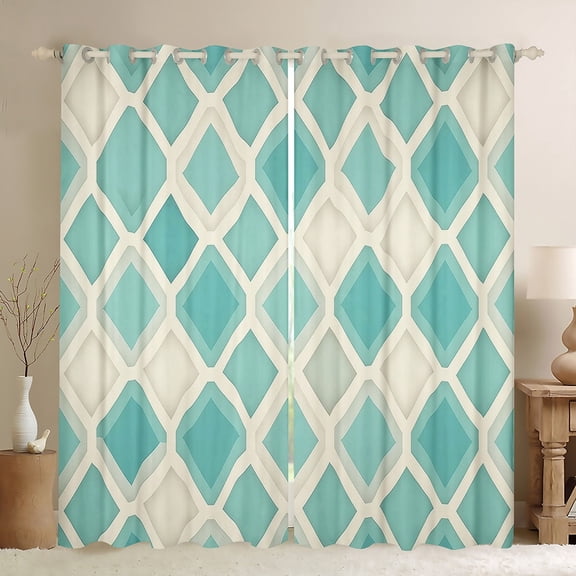Feelyou Vintage Checkered Curtains Pack of 2 (42x84 Each), Fashion Geometric Curtains Blackout, Chic Teal Plaid Bedroom Curtains, Luxury Bedroom Decor