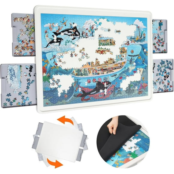 Playboda 1500 Piece Rotating Plastic Puzzle Board with Drawer and Lid, 35" x 27",Puzzle Table for Adults
