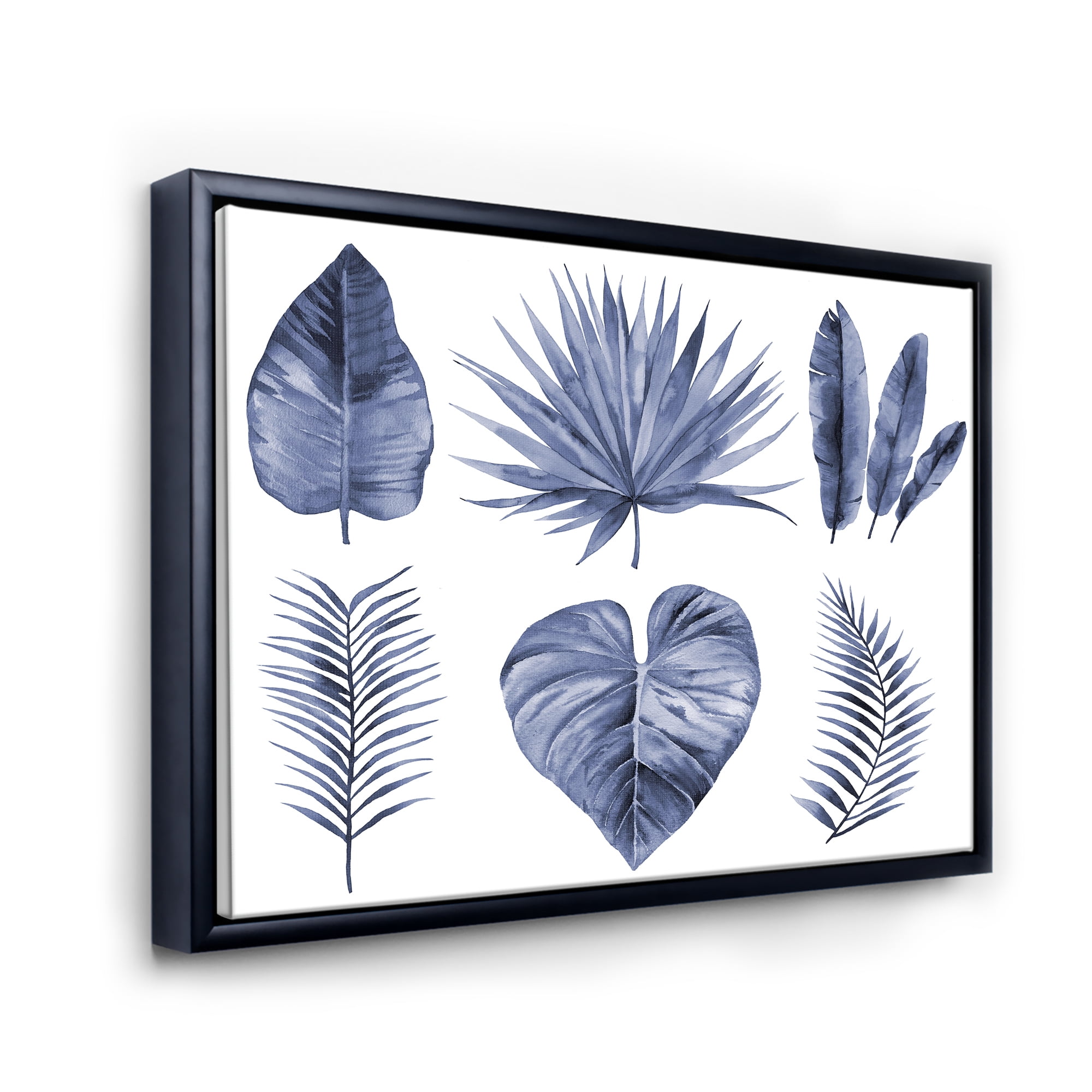 Designart 'Blue Watercolour Tropical Leaves IV' Traditional Framed Canvas Wall Art Print