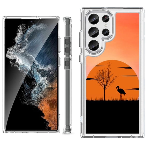 Shockproof Bumper Phone Case for Samsung Galaxy S23 Ultra 5G, by OneToughShield ® - Sunset Flamingo