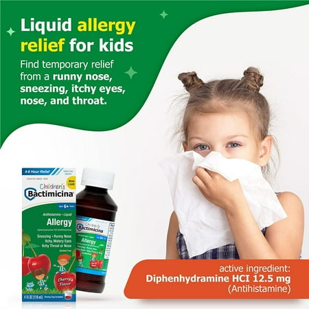 Bactimicina Children’s Allergy Medicine Allergy Liquid for Ages 6 & Up, 4 fl Oz