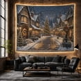 thumbnail image 4 of Snowy Village on a Lantern-Lit Road, Peaceful Illustration for Winter Decor Lovers, Festive Home Art, Christmas Gift, Tapestry Wall Hanging for Living Room and Bedroom, 4 of 7