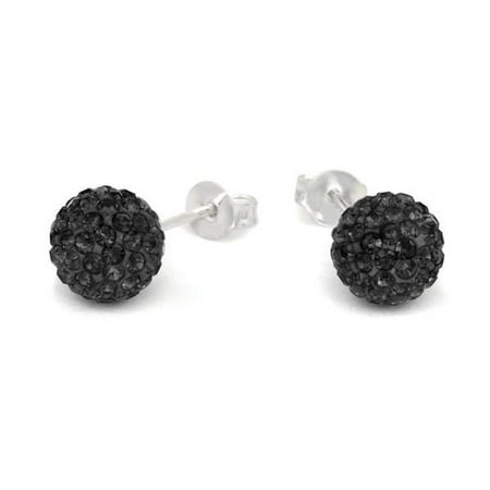 Earrings Ball Stud Pave Black Jet Crystal 8mm Earrings Ball Stud Pave Black Jet Crystal 8mm