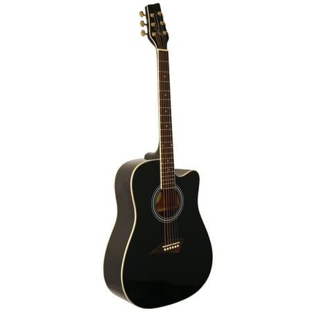 Kona K1BK Acoustic Dreadnought Cutaway Guitar With Spruce Top And High-Gloss Black