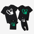 thumbnail image 1 of PatPat St. Patrick's Day Family Matching Heart and Four-Leaf Clover Pattern Black Tops, 1 of 5
