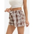 thumbnail image 3 of Womens Low Waisted Plaid Print Pajama Lounge Pants Elastic Cute Button Shorts, 3 of 6