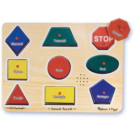 Melissa & Doug Shapes Sound Puzzle - Wooden Peg Puzzle With Sound Effects (9 pcs)