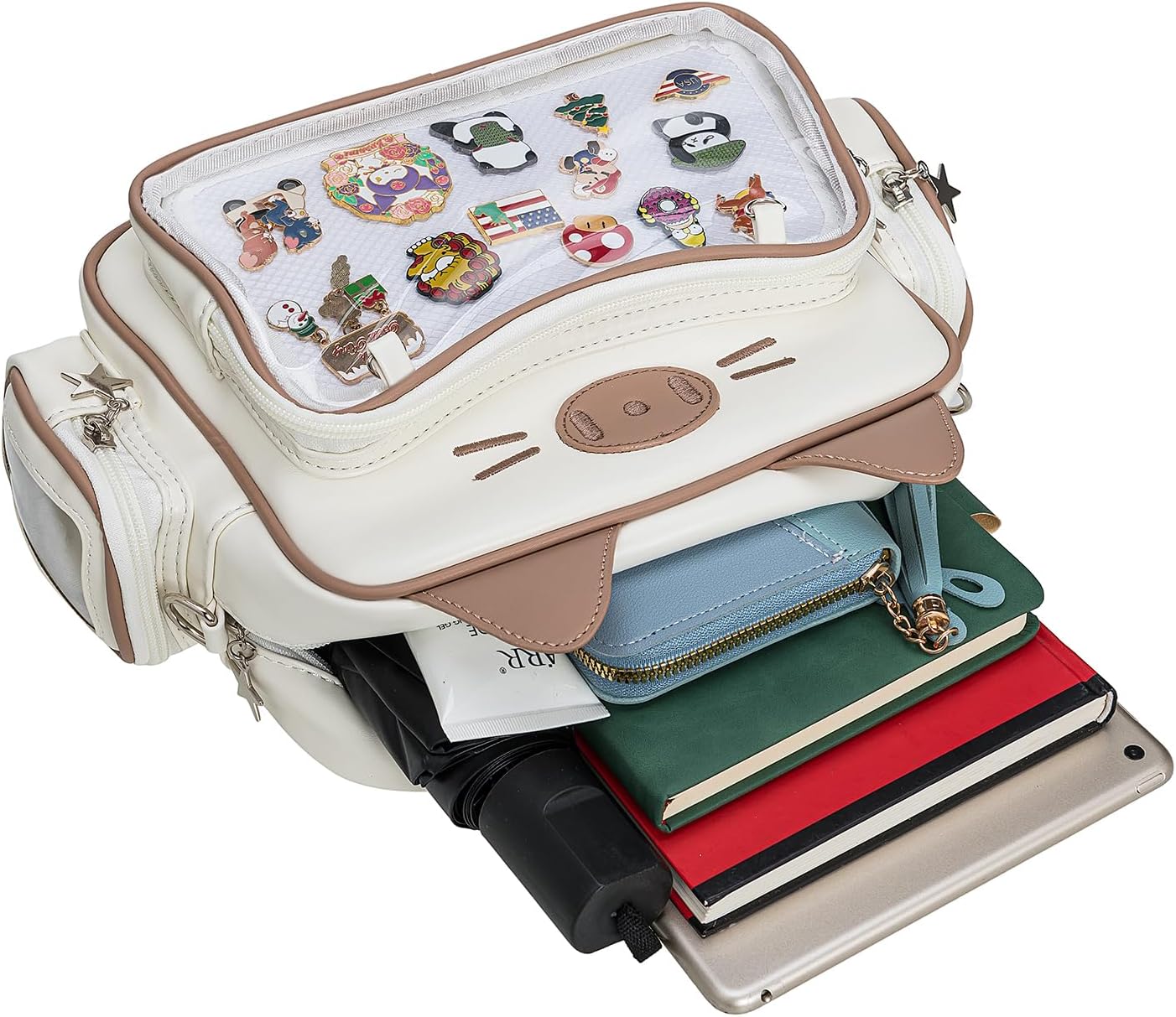 Kwuty Kawaii Ita Bag Backpack Crossbody Bag Cat Shoulder Bags Multi-Purpose Pin Display with Insert