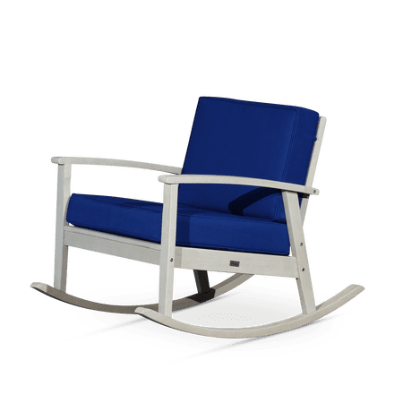 CoSoTower Eucalyptus Rocking Chair With Cushions, Driftwood Gray Finish, Navy Cushions