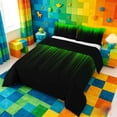 thumbnail image 2 of meiyoeat line Geometric Print Full Size Comforter Sets,Black Green Neon Striped Bedding Comforter Set,Reversible,3-Piece,1 Comforter and 2 Pillowcases, 2 of 7