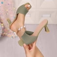 thumbnail image 5 of HomeDM Womens Kitten Low Heels Sandals Dressy Square Open Toe Slip On Comfortable Mules Sandals for Wedding Party Casual, Green Size 7.5, 5 of 9