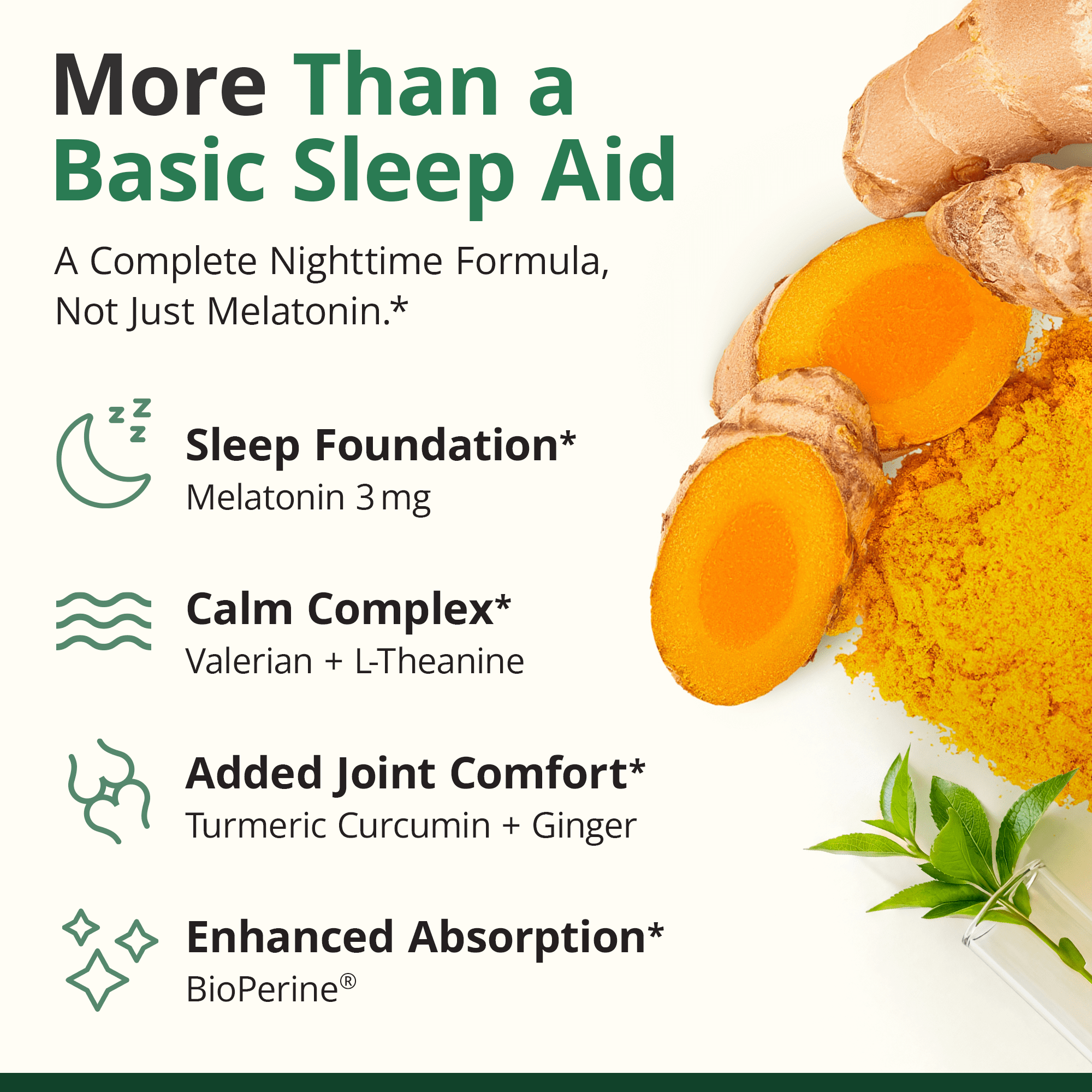 Melatonin 3 mg Sleep Aid w/ Valerian Root & L-Theanine – Turmeric Curcumin Supplement for Sleep Support and Relaxation, 60 Capsules