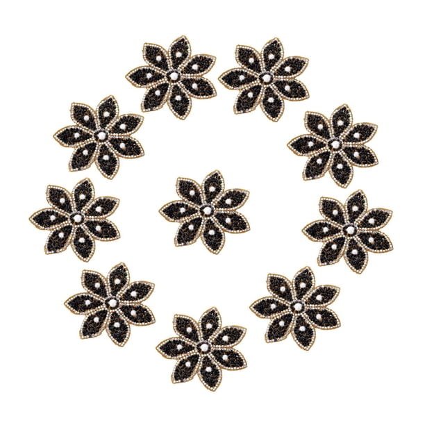 de tela de de imitación 10X Parches de forma de flor para pantalones de cortina para - negro Gloria Parche de diamantes de imitación
