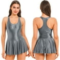 thumbnail image 3 of CHICTRY Womens Glossy One-Piece Swimwear U Neck Swimming Yoga Leotard Tank Dress, 3 of 5