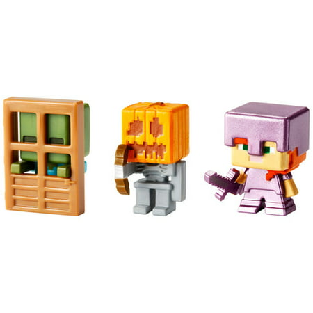 Minecraft Mini Figure 3pk Enchanted Armor, Skeleton and Zombie At (Best Armor Enchantments Minecraft)
