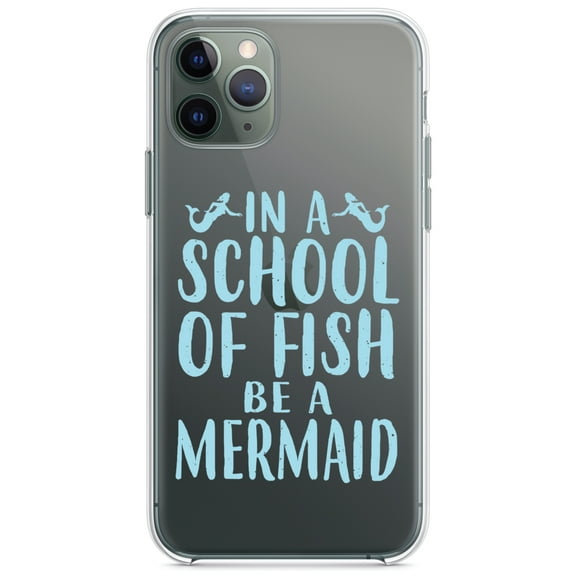 DistinctInk Clear Shockproof Hybrid Case for iPhone 13 Pro MAX (6.7" Screen) - TPU Bumper Acrylic Back Tempered Glass Screen Protector - In a School of Fish Be a Mermaid