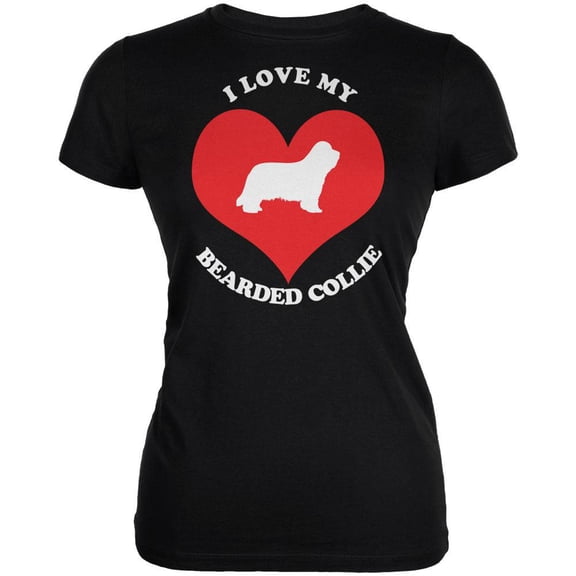 Valentines I Love My Bearded Collie Black Juniors Soft T-Shirt - Large