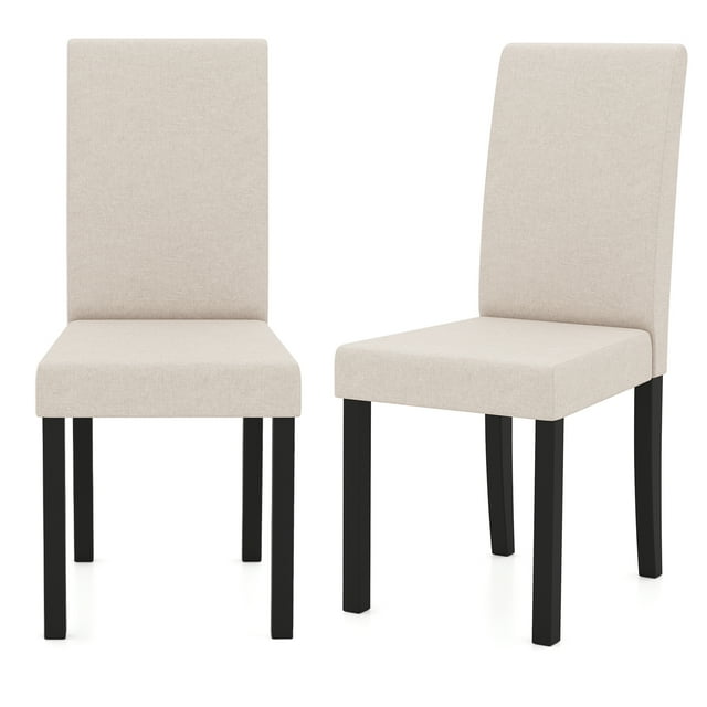 Gymax Dining Chair Set of 2 Fabric Upholstered Rubber Wood Legs Side Armless Beige