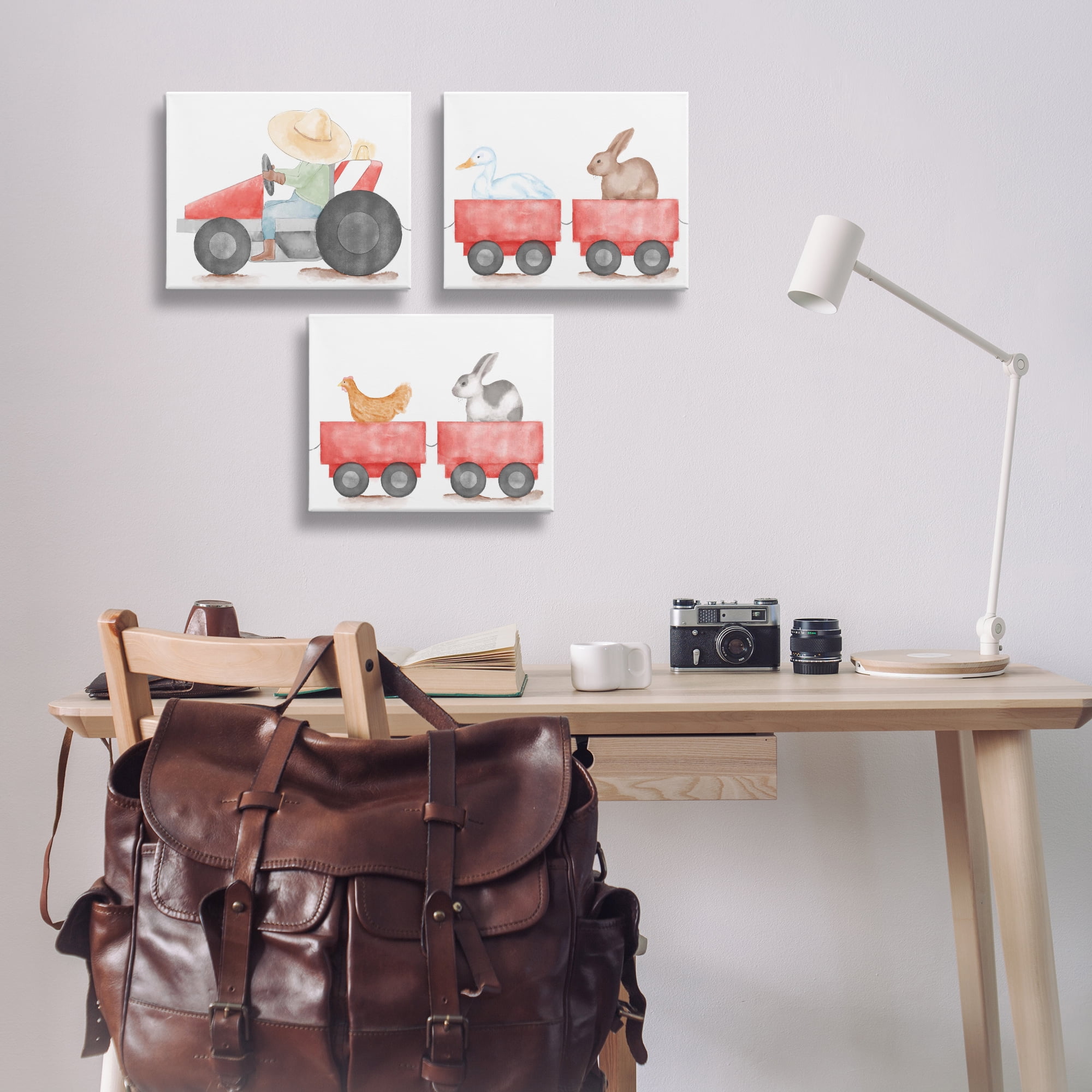Stupell Industries Farmhouse Tractor Animals Transportation Painting Wrapped Canvas Art Print Wall Art, 14 x 11, Set of 3