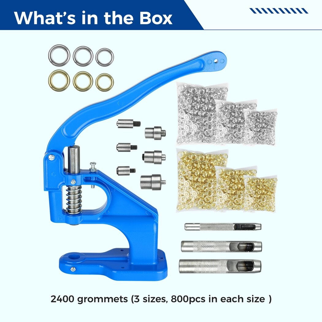 Hand Press Grommet Eyelet Puncher, Heavy Duty Hand Press Eyelet Grommet Machine Punch Tool Kit with 3000 Grommets for Banners Signs Clothing Curtains