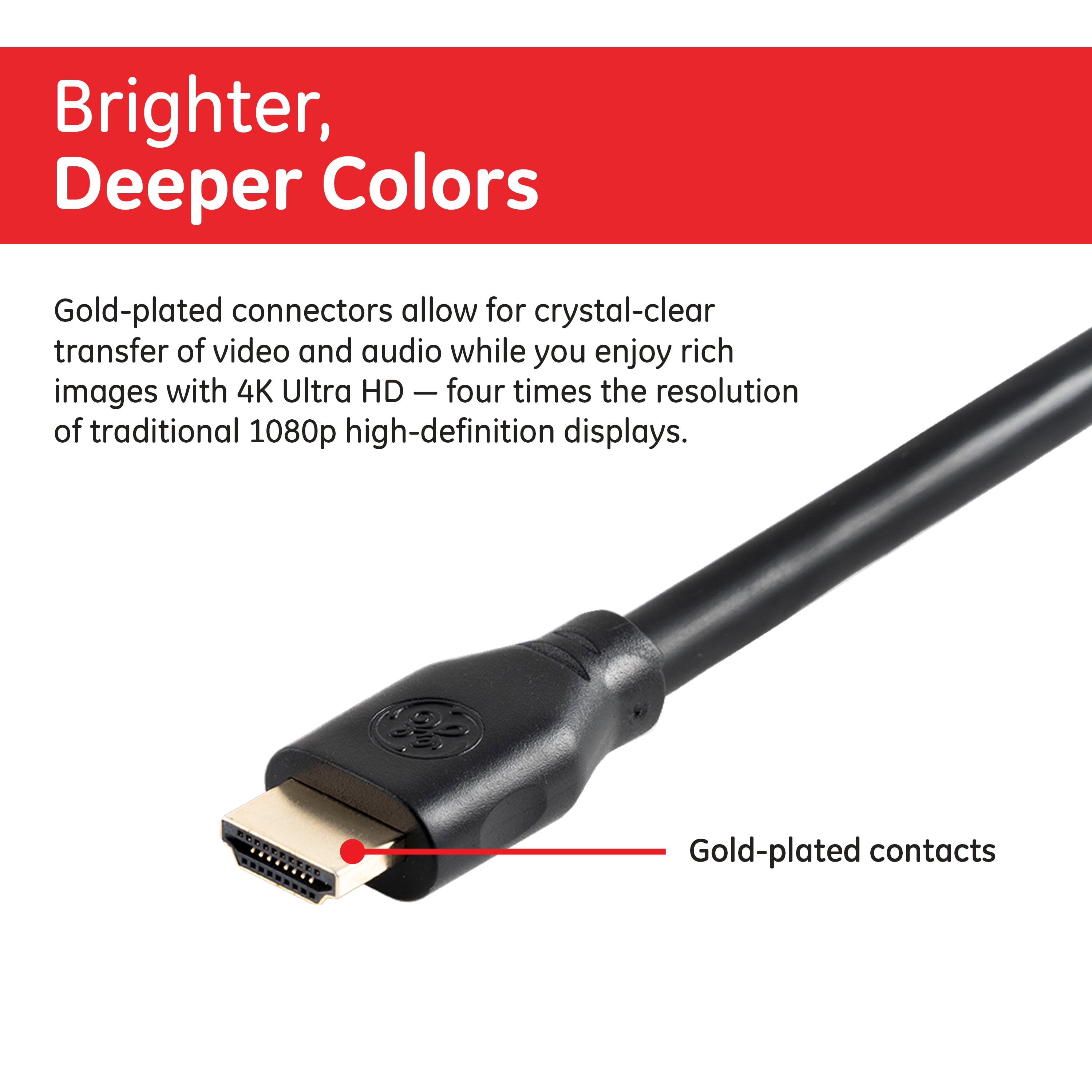 GE 4ft 4K HDMI 2.0 Cable with Built-in Ethernet, Gold-plated connectors,  48719