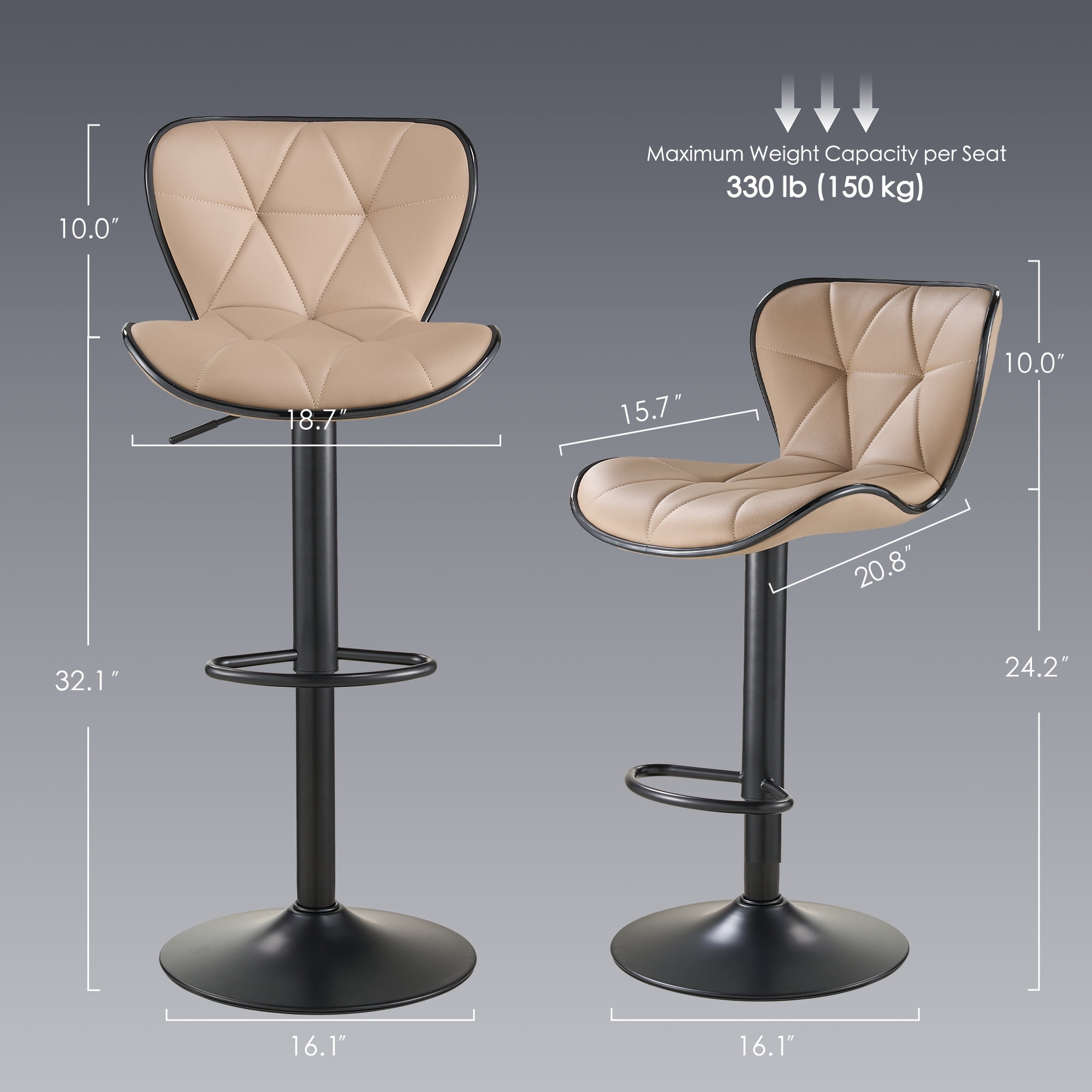 AUNEKIV Bar Stools, Swivel Counter Height Bar Stools, Adjustable Faux PU Leather Bar Chairs with Back and Footrest, Modern Upholstered Armless Counter Stools, Island Chairs for Bar Kitchen, Oatmeal