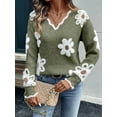 thumbnail image 6 of Female Oversized V Neck Fuzzy Sweaters Casual Loose Long Sleeve Chunky Knit Pullover Jumper Tops Army Green M, 6 of 9
