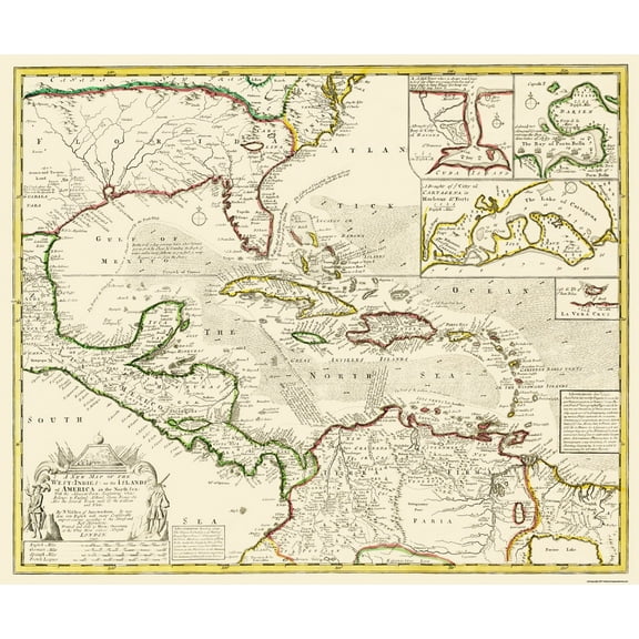 Historic Map - West Indies America Islands - Visscher 1740 - 27 x 23 - Vintage Wall Art