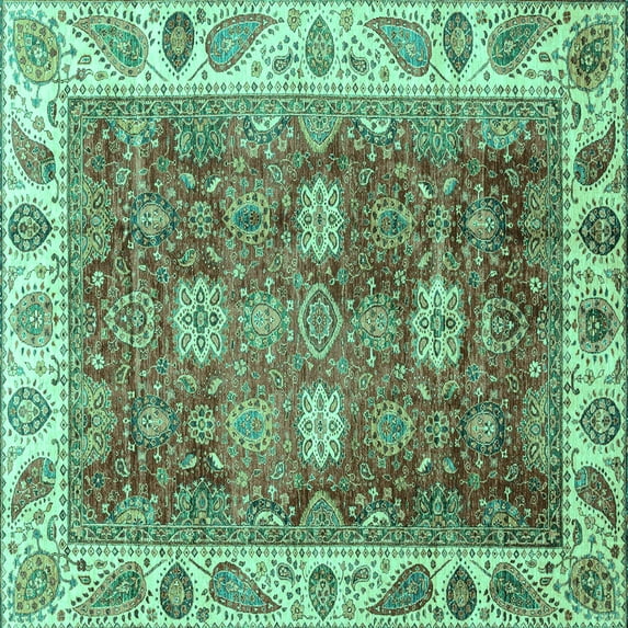Ahgly Company Indoor Square Oriental Turquoise Blue Traditional Area Rugs, 4' Square