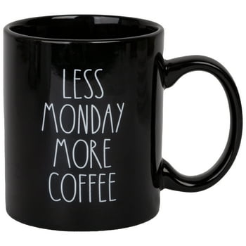 Mainstays 14 fl oz. Stoneware Sentiment Black Mug "Less Monday More Coffee"