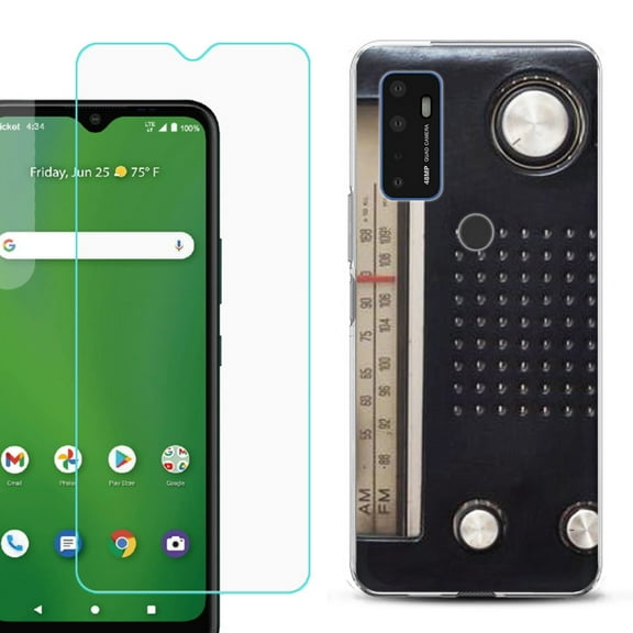 Slim-Fit Gel TPU Phone Case for Cricket Dream 5G, with Tempered Glass Screen Protector, by OneToughShield ® - Vintage Radio