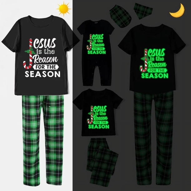 Pijamas familiares a juego de Navidad, conjunto de Pijamas cortos negros luminosos, Jesús es la razón