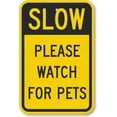 thumbnail image 1 of Size: 16" x 12" Slow - Please Watch for Pets Safety Sign Tin Metal Signs Road Street Sign Outdoor Decor Caution Signs, 1 of 5