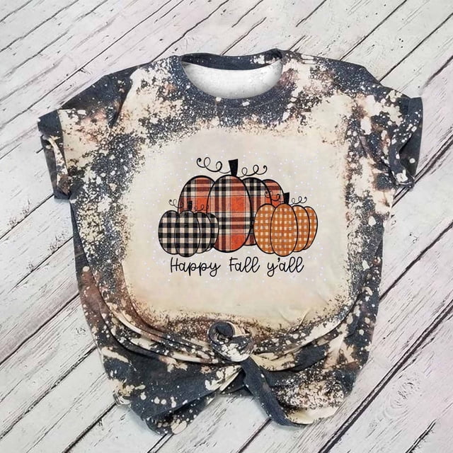 Fiudx Ofertas Relámpago Blusa Informal de Manga Corta con Cuello Redondo y Estampado de Corbata Digital para Mujer