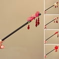 thumbnail image 2 of NUZYZ Retro Handmade Chinese Wood Hair Stick with Tassel Design Flower Beads Decor Hair Chopstick Horse Skirt Accessory, 2 of 8