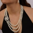 thumbnail image 6 of 1920s 3-strand White Faux Pearl Necklace and Dangle Earrings Set with Crystal and Rhinestone Long Pearl Necklace Statement Women Jewelry, 6 of 12