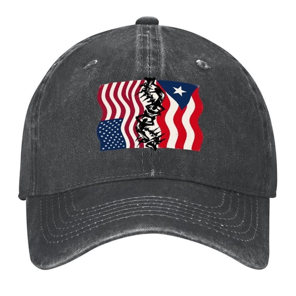 Puerto Rico Baseball Cap,Adjustable Denim Hat for Women Men Teachers Mom,Black