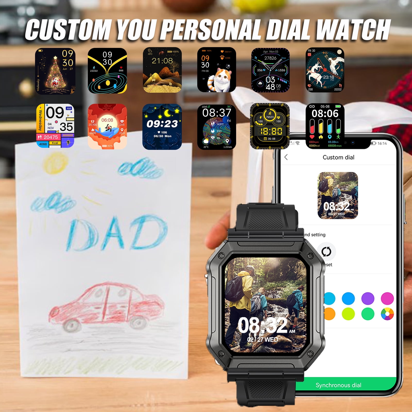 PAKRYS 1.91" Smart Watch with Text and Call(Answer/Dial), Rugged Outdoor Bluetooth Smartwatches for Men, Compatible with Android iOS
