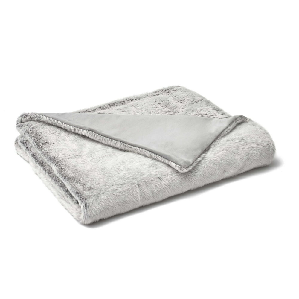 Faux Rabbit Fur Light Grey Throw