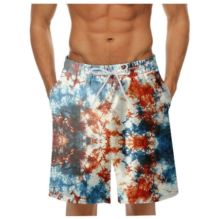 Baocc mens shorts Mens Spring Summer Casual Shorts Pants Printed Sports Beach Pants With Pockets Blue