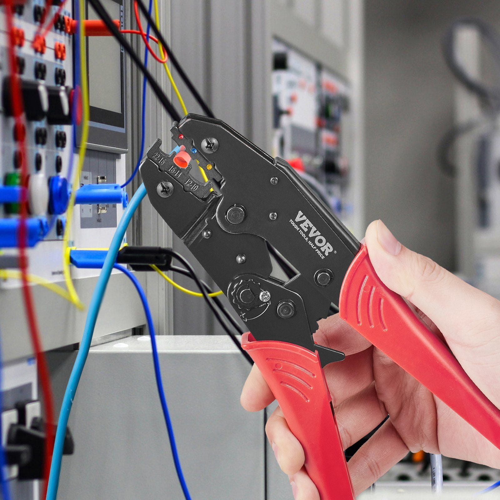 Labor-Saving Ratchet Electrical Terminal Crimping Plier Kit for AWG22-10 Insulated Connectors, Includes Wire Stripper & 210pcs Heat Shrink Tubing