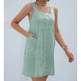 thumbnail image 2 of Vestido Color Puro Sin Mangas Vestido De Verano Bolsillo Cuello Cuadrado Con Botones Vestido Casual De Una Pieza Para El Verano, 2 of 5