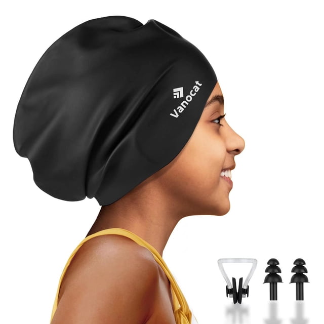 Gorro de baño Vanocat Kids extra grande para cabello largo, impermeable