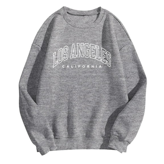 Bmisegm Women Printed Round Neck Pullover Street Long Sleeve Pullover Hoodie Womens Hoodies with Design Grey XXL