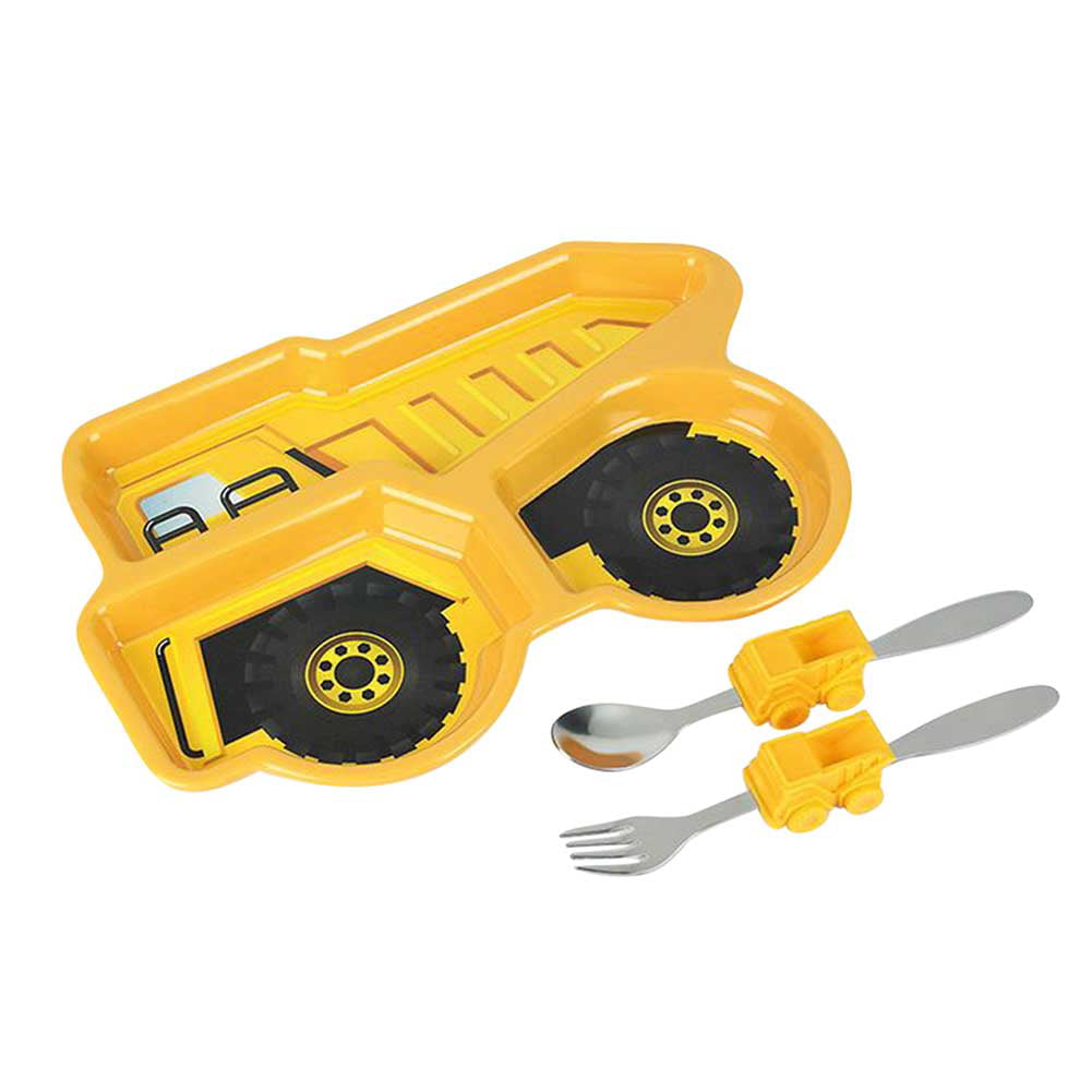 Dump Truck Plate - 3-Piece Set for Kids and Toddlers Sparks Your Childs Imagination & Teaches Portion Control Fork and Spoon That Children Love Dishwasher Safe KidsFunwares Me Time Meal Set 