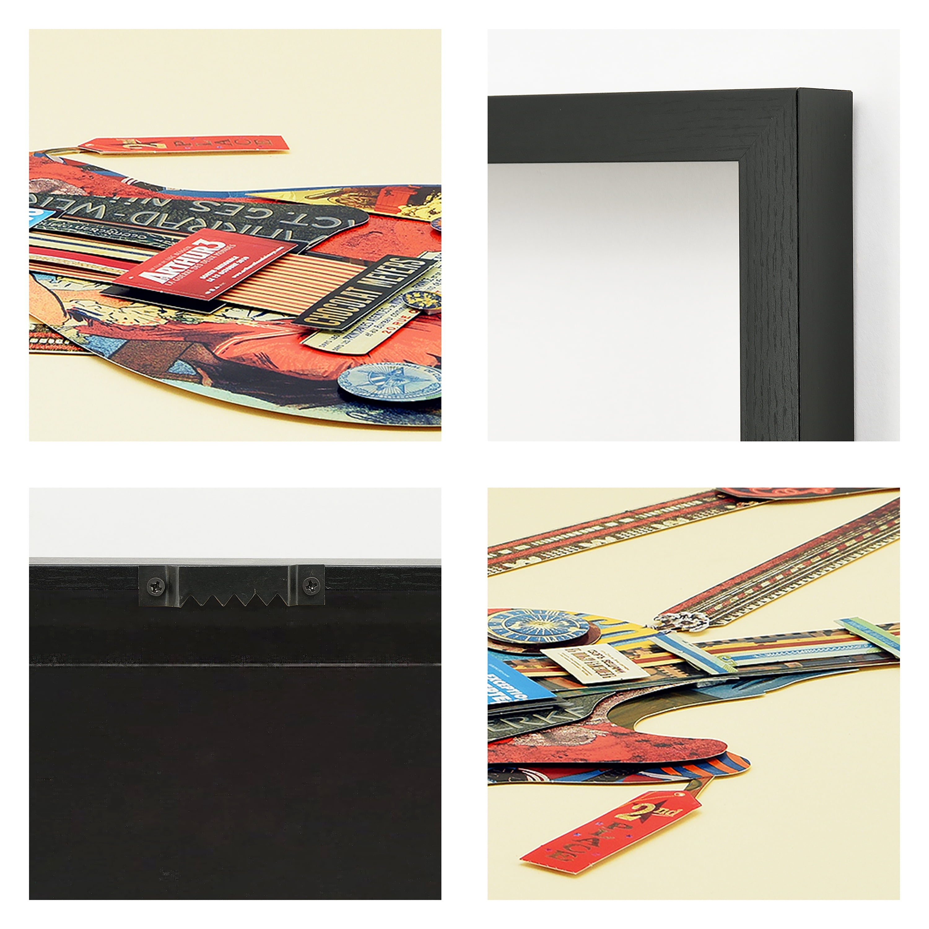 "Electric Guitar" Dimensional Collage Framed Graphic Art Under Glass Wall Art